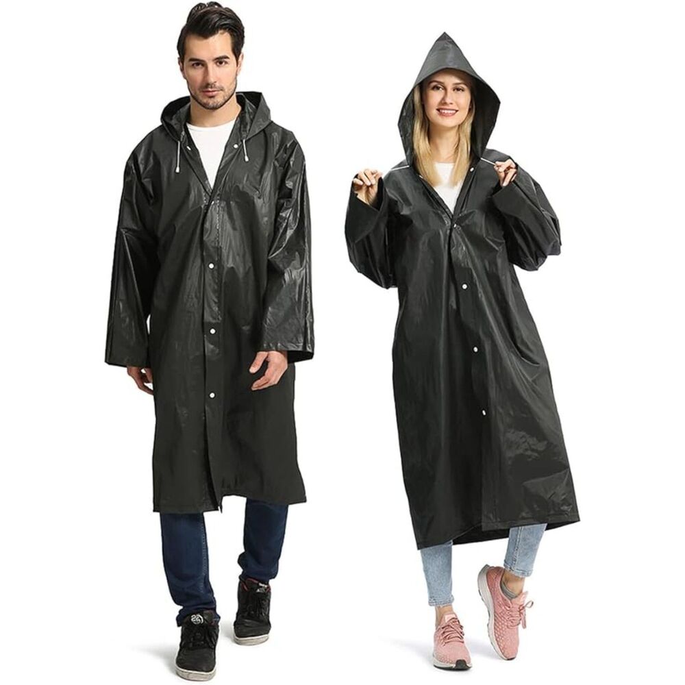Opret 2-Pack Adult Reusable Raincoats – Waterproof EVA Ponchos (Black)